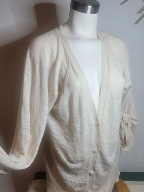 Kenneth COLE Cream V-Neck Button Cardigan Sweater SZ L